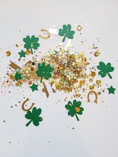 st patrick's day confetti with shamrocks, horseshoes and lucky charms