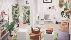 the bathroom is decorated in white and green