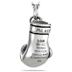 a silver charm that says i can do all things through christ who straightens me