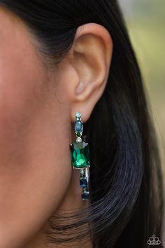 Elite Ensemble - Green Hoop Earrings - Chic Jewelry Boutique Emerald Gem, Palette Color, Paparazzi Accessories, Chic Jewelry, Green Earrings, Paparazzi Jewelry, Emerald Gemstone, Blue Rhinestones, Boutique Jewelry