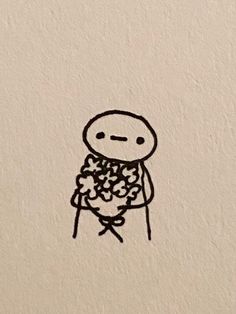 a drawing of a person with flowers in their hands