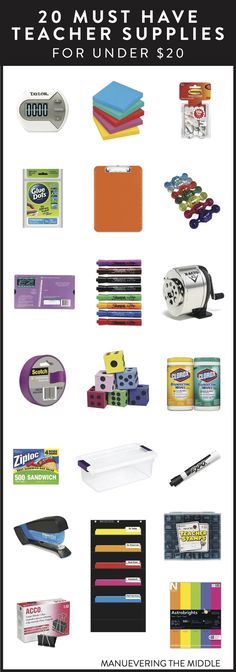 a poster with various items that include markers, pencils and eraser pastes