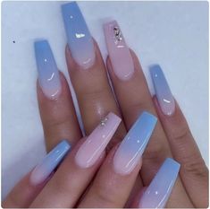 Cotton Candy Nails, Blue Ombre Nails, Purple Acrylic Nails, Blue Acrylic Nails, Acrylic Design, Acrylic Coffin