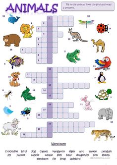 an animal crossword puzzle with animals and other things to see in the image below