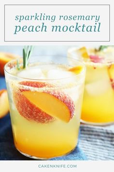 sparkling rosemary peach mocko cocktail in glasses