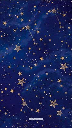 the stars in the sky are gold and blue