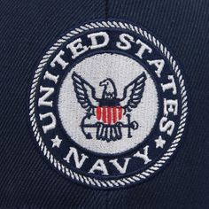 Navy Cotton Hat With Logo Patch, Navy Visor Hat With Embroidered Logo, Navy Cap With Embroidered Logo, Navy Baseball Cap With Logo Patch And Curved Bill, Navy Baseball Cap With Logo Patch, Navy Baseball Cap With Embroidered Logo, Navy Baseball Cap With Logo Patch And Flat Bill, Navy Flat Bill Baseball Cap With Logo Patch, Navy Trucker Hat With Embroidered Logo