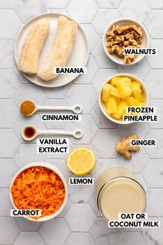 the ingredients to make this smoothie include bananas, pineapple, carrots, and almond milk