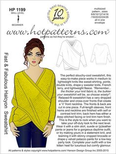 the front and back of a woman's top sewing pattern