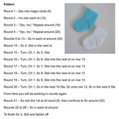 the instructions for crocheted baby booties are shown in blue and white colors