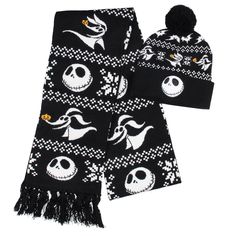 PRICES MAY VARY. OFFICIALLY LICENSED NBC SET - Bioworld specializes in high-quality, officially licensed pop culture apparel and accessories. Featuring everything from classic cartoon characters to video games, to superheroes, and all the newest, most popular movie, toy, and television characters in between. HIGH-QUALITY INTERWOVEN DESIGN - This Nightmare Before Christmas scarf and beanie set features a fun Jack and Zero interwoven design. The beanie has a pom top with a Jack Skellington embroid Jack Skellington And Zero, Nightmare Before Christmas Merchandise, Jack Skellington Faces, Holiday Scarves, The Nightmare Before Christmas Jack, Beanie Scarf, Christmas Beanie, Christmas Jack Skellington, Classic Cartoon Characters