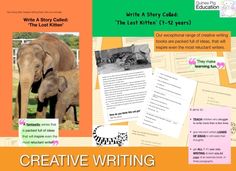 an elephant and her baby are in front of the book creative writing for kids, which includes