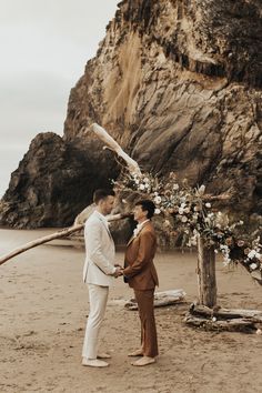 Dreamy boho west coast gay elopement at Hug Point State Park in the gorgeous state of Oregon.