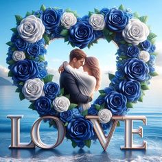 the poster for love is shown with blue roses