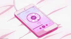 a pink cell phone sitting on top of a bed