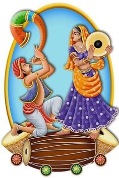 an image of two people playing musical instruments in front of a round frame with the words happy