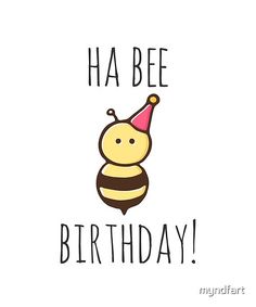 a happy birthday card with a bee wearing a party hat