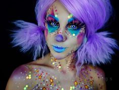 Pastel Clown, Karneval Diy, Cute Clown Makeup, Female Clown, Cute Clown, Pintura Facial, Clown Costume, Clown Makeup, Halloween Make Up