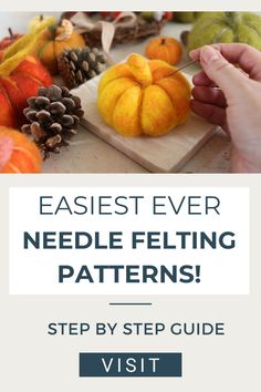 a person cutting up some pumpkins with the words easyest ever needle felting patterns step by step guide visit