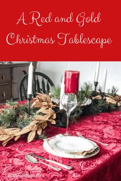 a red and gold christmas table setting