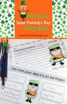 french st patrick's day worksheet with pencils and markers on the table