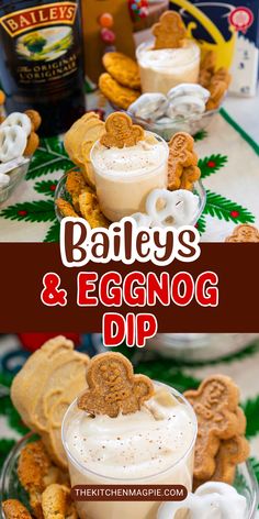 bailey's eggnog dip with pretzels and crackers on the side