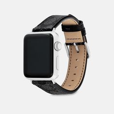 Signature coated canvas strap and stainless steel hardware For use with 38mm and 40mm Apple Watch® Buckle closure Apple Watch® is a trademark of Apple Inc. Style No. CJ147 Modern Watches With Adjustable Black Band, Apple Inc, Coach Outlet, Apple Watch Strap, Watch Strap, Apple Watch, Outlet, Buckle, Stainless Steel