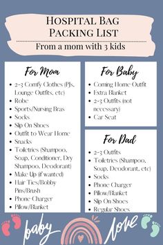 the hospital bag packing list for mom with 3 kids