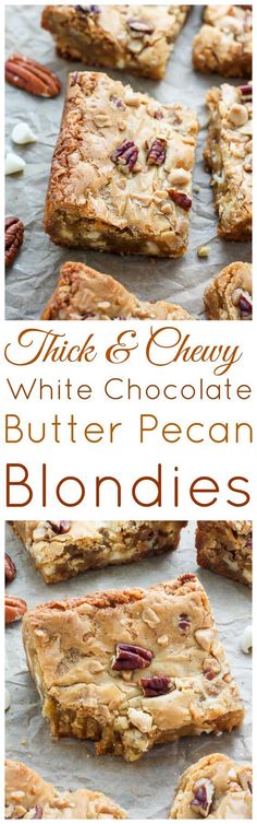 white chocolate butter pecan blondies with text overlay