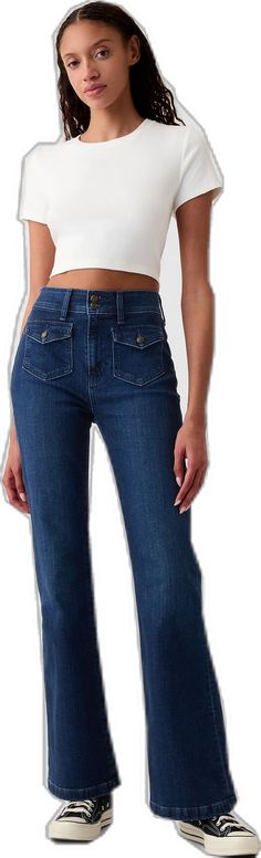 Jeans Look, Dark Indigo, Pocket Jeans, High Rise Jeans, Petite Size, Stretch Jeans, Flare Jeans, High Rise, Bring It On