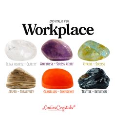 This is a workplace crystal set of 6 crystals. Clear quartz, amethyst, citrine, picture jasper, carnelian and tektite.  The workplace set includes: ☆ 6 stones are listed above with sizes 2 - 2,5 cm. ☆ Information glossy card with the properties of crystals. ☆ Velvet bag for your stones. ☆ Gift card (optional). ☆ Everything is packed in a small elegant box with a ribbon ready to be given as a gift. ☆ CRYSTALS PROPERTIES ☆ Clear quartz - Clarity Amethyst - Stress relief  Citrine - Success Picture jasper - Creativity Carnelian - Confidence Tektite - Intuition ☆ HOW TO USE ☆ You can use the crystals in whatever way works for you, such as wearing them in your pocket, placing them on your desk or on a windowsill, or simply holding it in your hand every time you need to be reminded of your intent Crystals Properties, Crystals Zodiac, Zodiac Crystals, Crystals Healing Properties, Spiritual Crystals, Crystals Healing, Crystals Stones, Crystal Healing Stones, Green Witch