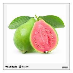 two pieces of watermelon with leaves on white background