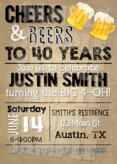 a beer themed birthday party with cheers and beers to 40 years, just for the big 4 - o'clock