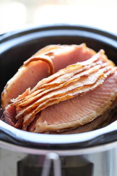 ham in the slow cooker ready to be cooked