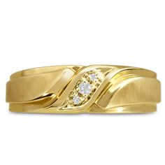 Men's diamond ring, great for a wedding band and everyday wear. This ring features 3 diamonds at 0.04ct total diamond weight. Diamond color is I-J-K and diamond clarity is I1-I2. Ring is 7.04mm wide. This ring is crafted in solid 10 karat yellow gold and is available in ring sizes 7-13.5 - Lifetime Guarantee - 60 Day Worry-Free Return - Men's 1/10 Carat 3 Diamond Wedding Band in 10K Yellow Gold, I-J-K, I1-I2, 7.04mm Wide, Size 12.5 by SuperJeweler Mens Wedding Rings Gold, Mens Ring Designs, Couple Ring Design, Mens Band Rings, Diamond Rings Design, Real Gold Jewelry, Mens Gold Rings, Yellow Gold Wedding Ring, Fine Diamond Jewelry