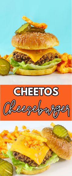 Cheetos Cheeseburger on white table with blue background Crunchy Cheetos, Cheetos Recipe, Cheeseburger Recipe, Grilling Recipes, Cheeseburger, Good Eats, Grilling, Good Things