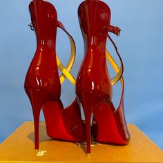 Christian Louboutin Cherry Red Patent Leather Marlenarock Cross Strap D’orsat Pumps Size 6.5 Red Heels With Red Sole For Galas, Bold Red Heels For Evening, Bold Red Evening Heels, Luxury Red Heels, Red Louboutin, Louboutin Shoes, Cherry Red, Cross Straps, Christian Louboutin Shoes