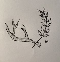 a drawing of a branch with leaves on it and an arrow pointing to the left