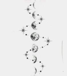 a drawing of the phases of the moon and stars