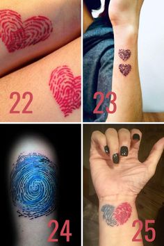 four different finger prints with numbers on them