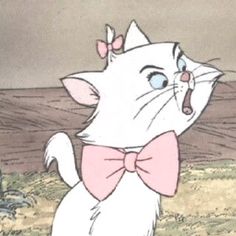 a cartoon cat with a pink bow tie