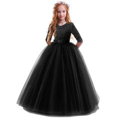 PRICES MAY VARY. Little big girls vintage lace pageant party dress teenagers junior bridesmaid wedding flower girl maxi gowns, sweet princess first communion birthday prom dance puffy tulle ball dresses, elegant and gorgeous for 2-14 year-old baby kids Classy Vintage Design: Girls long 3 4 sleeves princess dresses, suitable for spring, summer, fall and autumn. Delicate floral lace spliced bodice, retro for rustic and county party, with illusion neckline design, sheer and mesh, great to show curv Lace Dress For Kids, Elegant Flower Girl Dress, Dress Wedding Party, Formal Ball Gown, Girls Lace Dress, Ball Gowns Princess, Prom Girl Dresses, Fancy Dress Up, Inexpensive Wedding