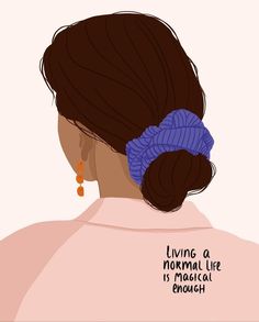 the back of a woman's head with a ponytail in her hair and a quote about living a normal life is musical enough