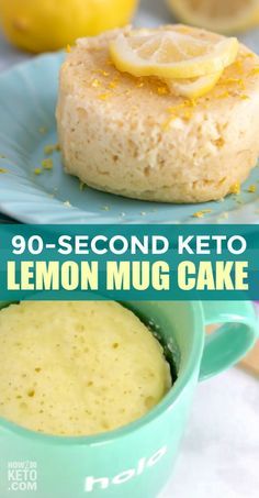 the lemon mug cake is ready to be eaten and put in the cup for dessert