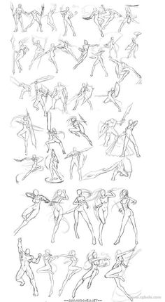 some sketches of people in different poses