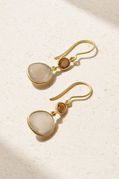 Pippa Small's pieces are handmade by local artisans using centuries-old techniques. These 18-karat matte gold earrings are set with tiger's eye and moonstone, both of which are faceted to catch the light. The double-hinged drop ensures they'll gently sway as you move. Moonstone Earrings Gold, Matte Gold Earrings, Silversmithing Jewelry, Tiger Eye Earrings, Pippa Small, Aquamarine Earrings, Moonstone Earrings, Eye Earrings, Enamel Earrings