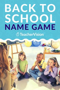 back to school name game with children sitting on the floor in front of them and an adult