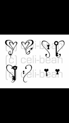 the silhouettes of keys and hearts are drawn in black ink