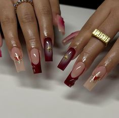 Trendy Burgundy Nails, Maroon Nail Design Ideas, Wine Acrylic Nail Designs, Maroon Nails Simple, Nail Designs Red Color, French Tip Acrylic Nails Fall Colors, Square Maroon Nails, Brown Burgundy Nails, Burgundy French Tip Nail Ideas