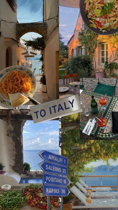 the collage shows many different things in italy